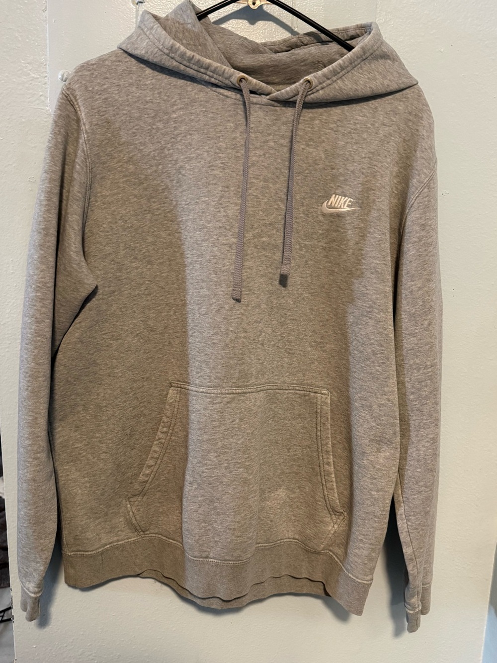 Men's Nike Gray Pullover Hoodie with Small Chest Logo and Front Pocket